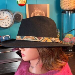 Leisure Felt Hat Cowboy Fitted Mens Medium Black Wool Western Navajo